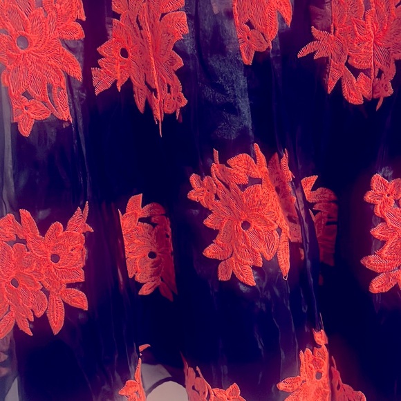 Beautiful navy and neon orange taffeta skirt from Anthropologie - Picture 2 of 5